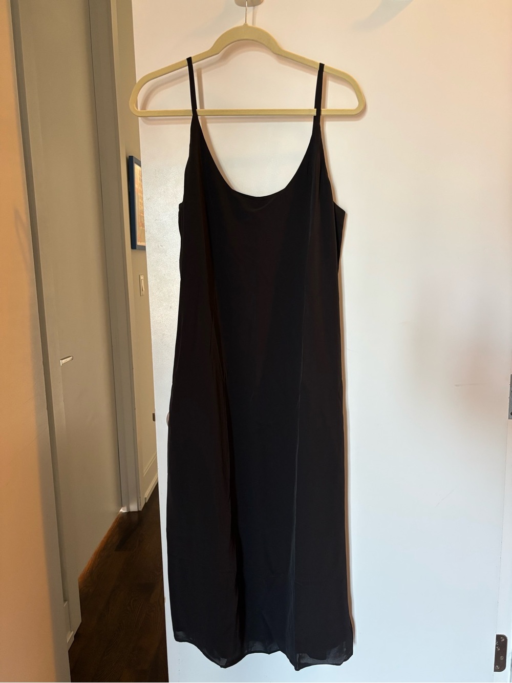 Everlane Black Slip Midi Dress with Spaghetti Straps